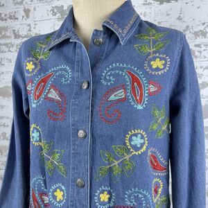 Denim Embroidered Shacket‎ Women’s PS Paisley Flowers Whimsical Teacher